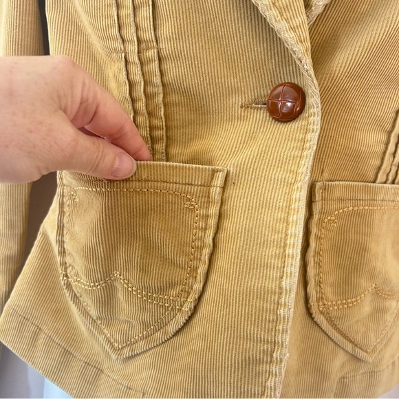 DOLLHOUSE 90s Y2K Corduroy Cropped Blazer Jacket Size S Tan Boho Academia - Picture 6 of 12